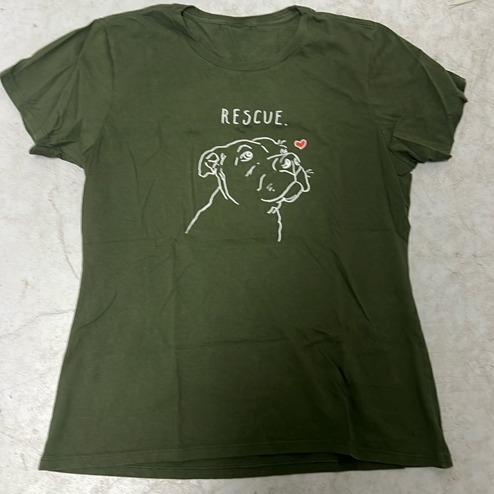 NWOT - Dog Rescue T Shirt - Army Green Color - Size Medium Cotton Tee
